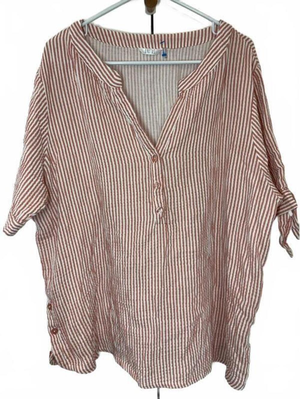 Kaktus Women’s XXL Striped Cotton Tie-Front Blouse – Lightweight Boho Button Top